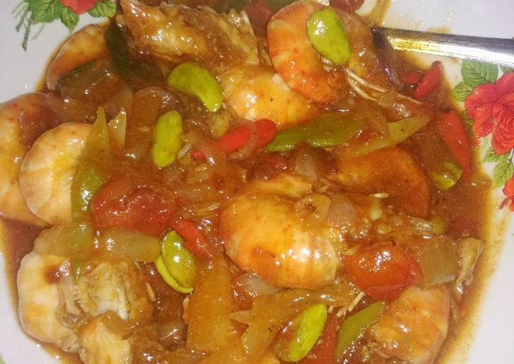 Resep Udang Pete asam manis simple, Enak Banget