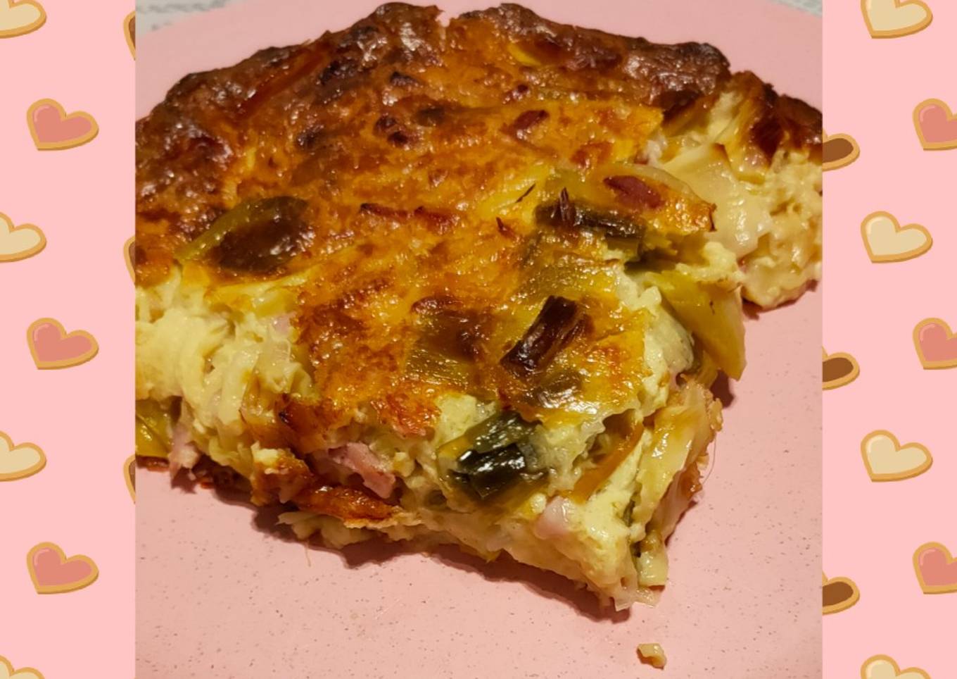 Quiche sans pâte poireaux, lardons, champignons