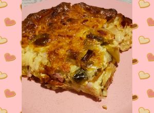 Une photo de Quiche sans pâte poireaux, lardons, champignons