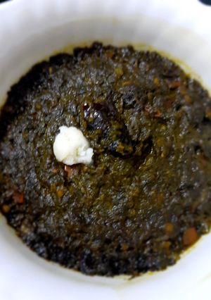 A picture of Green Amarnath leaves sabzi.
