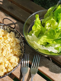 Tojásos nokedli zöldsalátával recept fotója