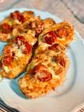 Pechugas empanadas en airfryer con tomates asados y mozzarella