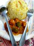 Egg and Garlic Rice with Chicken hot sauce Manchurian