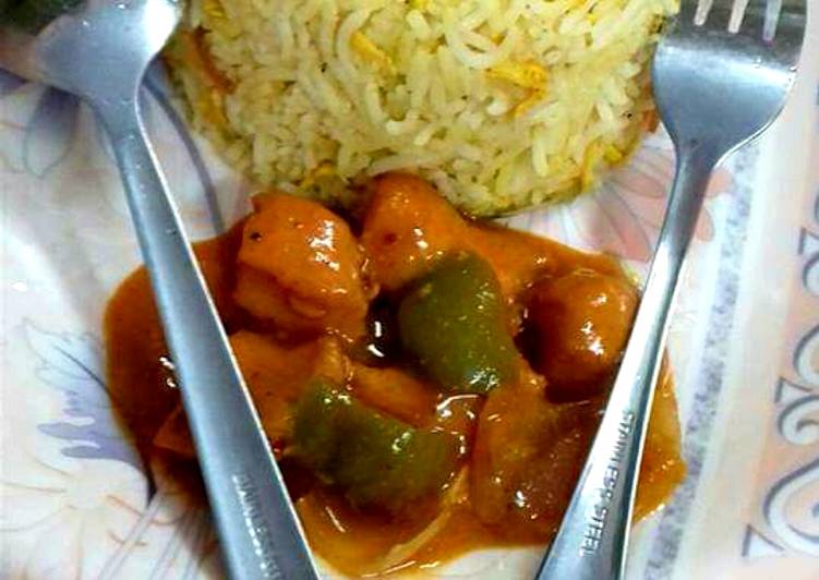 Egg and Garlic Rice with Chicken sausage sauce Manchurian