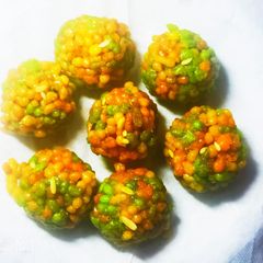 Rajasthani motiya boodi ladoo A picture of Rajasthani motiya boodi ladoo.