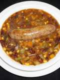 Red kidney beans soup with vegetables and Italian sausages