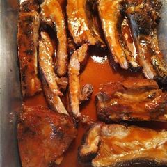 A picture of Grilled Ribs with Slobber Knocker sauce.