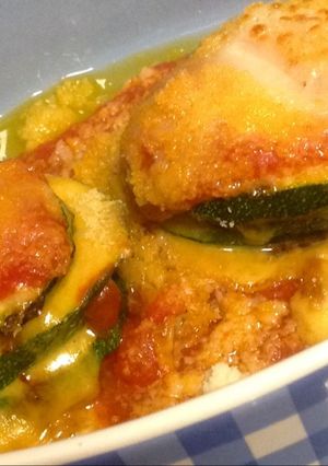 Una foto de Lasaña de calabacín a la plancha con cheddar