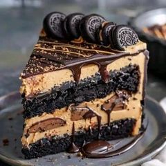 A picture of Decadent Peanut Butter Oreo Crust Chocolate Ganache Cake.