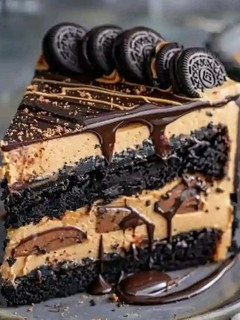A picture of Decadent Peanut Butter Oreo Crust Chocolate Ganache Cake.