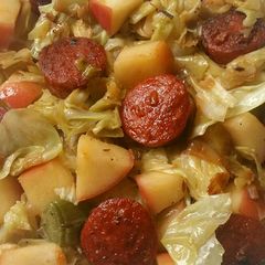 A picture of Vickys Sauteed Cabbage with Leek and Apple, GF DF EF SF NF.