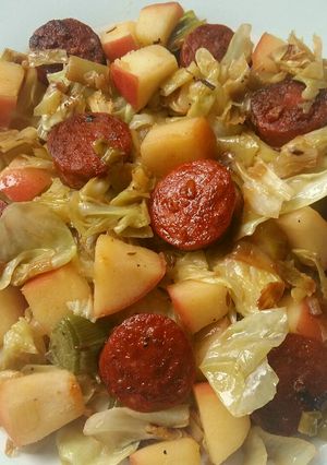 A picture of Vickys Sauteed Cabbage with Leek and Apple, GF DF EF SF NF.