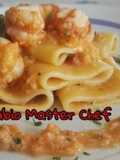 Paccheri con Pesto di Mandorle e Gamberoni sfumati al Cognac e