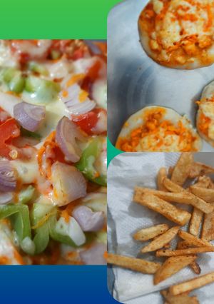 மினி பீட்சா உடன் உருளைக்கிழங்கு சிப்ஸ் (Mini pizza with urulaikilanku chips recipe in tamil) செய்முறை முக்கிய புகைப்படம்