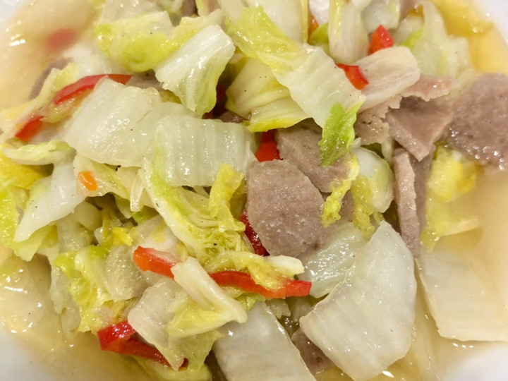 Resep Tumis sawi putih baso Anti Gagal