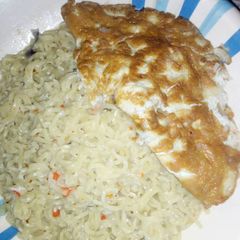 A picture of Indomie and fried egg.