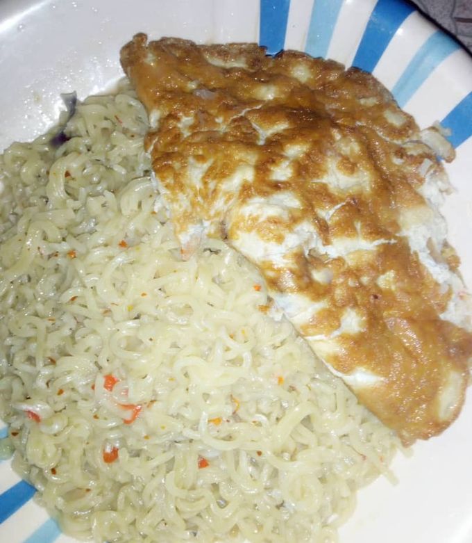 A picture of Indomie and fried egg.
