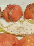 Salmón ahumado relleno y falso "caviar"