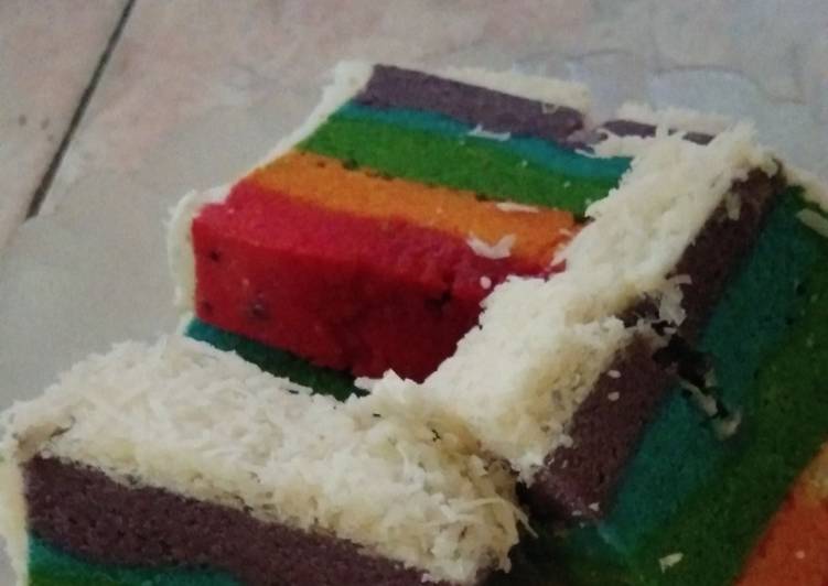 Rainbow cake kukus anti gagal langsung tumpuk (no santan)