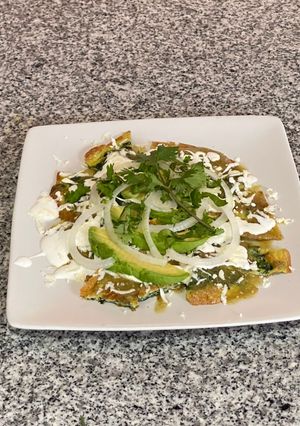 A picture of Huevoquiles (Egg Chilaquiles).