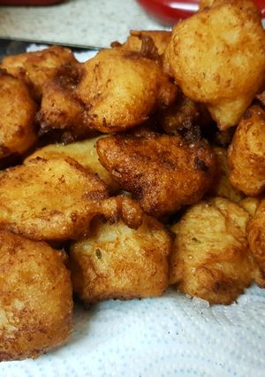 A picture of My Battered sausage meat and mashed potato balls.