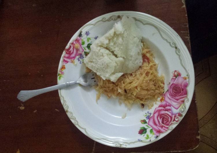 Ugali and fried cabbage