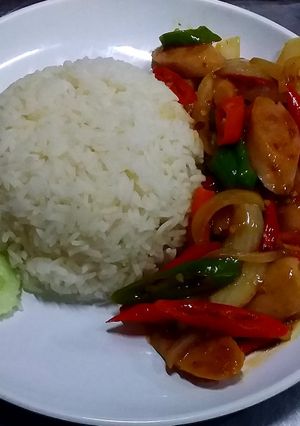 รูปของ แหนมไก่ผัดพริกสดราดข้าว