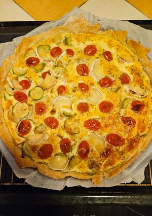 Une photo de Tarte courgettes, tomates cerises et chèvre
