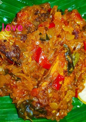 A picture of Fish polichathu with Banana leaf.