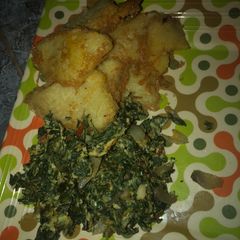 Golden yam and vegetables egg sauce A picture of Golden yam and vegetables egg sauce.