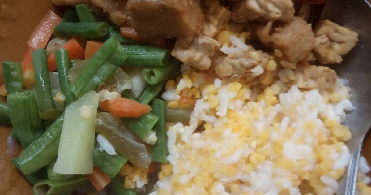 Resep Menu Diet Ku, Nasi Jagung, Sayur Asam, Lauk Oseng Tempe Gembus Dan Tempe Kedelai Rasanya Maknyus