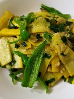 A picture of Quick Sauté: Shishito with yellow squash.