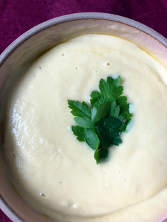 A picture of Parsley root, celeriac and parsnip soup - vegan.