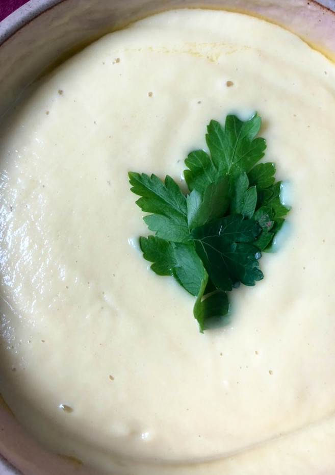 A picture of Parsley root, celeriac and parsnip soup - vegan.