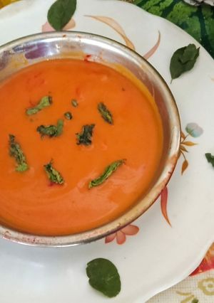 A picture of Delicious healthy carrot Ginger tasty soup for bye bye winter.