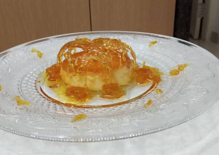 Simple Way to Make Quick Eggless Caramel Custard with Sugar Dome!!