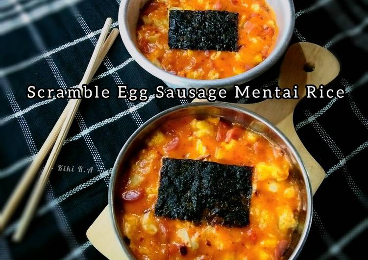 Scramble Egg Sausage Mentai Rice