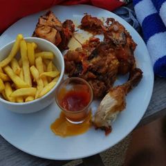 A picture of Chicken and chips.