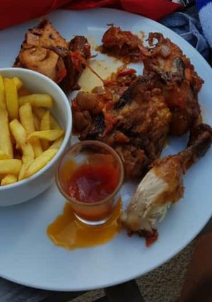 A picture of Chicken and chips.