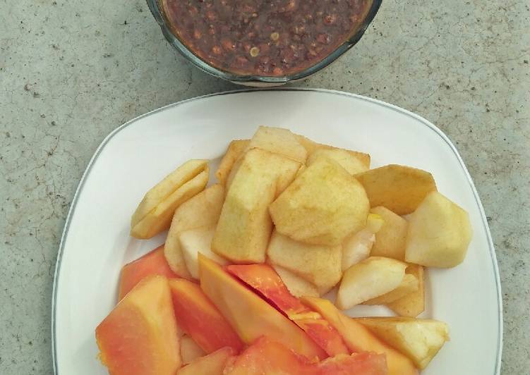 Bahan-bahan Rujak manis endes (buah alakadarnya) yang nikmat Untuk Jualan