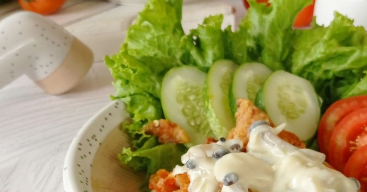 Ayam Geprek with Cheese Mushroom Sauce