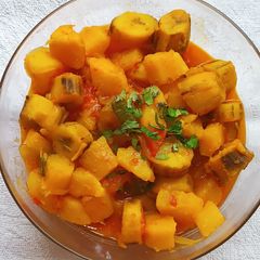 A picture of Mboga Ya Viazi Vitamu, Matoke Na Muhogo.. (Sweet Potato,Raw Banana And Cassava Curry).