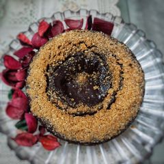 A picture of Eggless Chocolate Cake with Chocolate pudding.