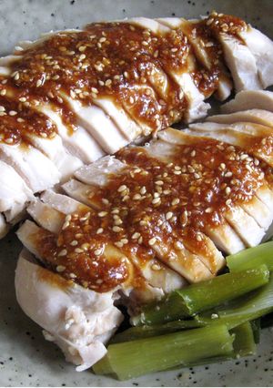 A picture of Pan-steamed Chicken Brest with Sweet Garlic Sesame Sauce.