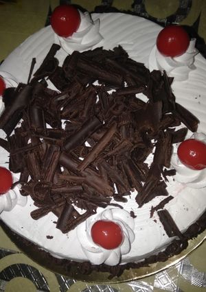 A picture of Black forest cake.