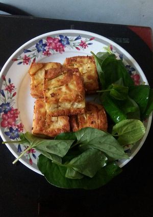 Hình của món Đậu hủ muối sả chiên giòn chay.