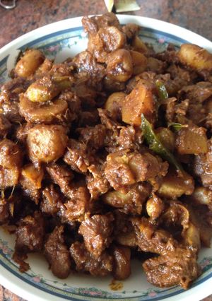 A picture of Beef  & Koorka  (Chinese Potatoes).