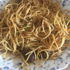 A picture of Leftover nyama choma spaghetti.