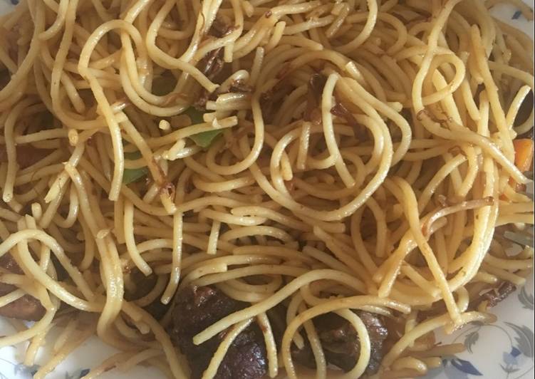 Step-by-Step Guide to Prepare Speedy Leftover nyama choma spaghetti