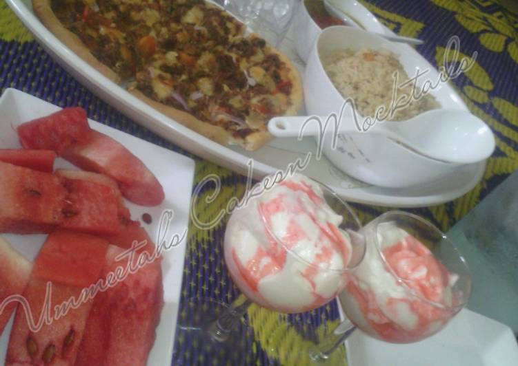 Steps to Cook Favorite Chinese rice, pizza, watermelon and whipped cream